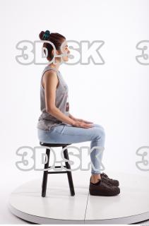 Sitting photo references of Molly blue jeans womna singlet 0005